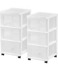 Iris Usa Plastic 3-Drawer Storage Organizer Rolling Cart with Wheels, Slim Narrow Design, 2-Pack