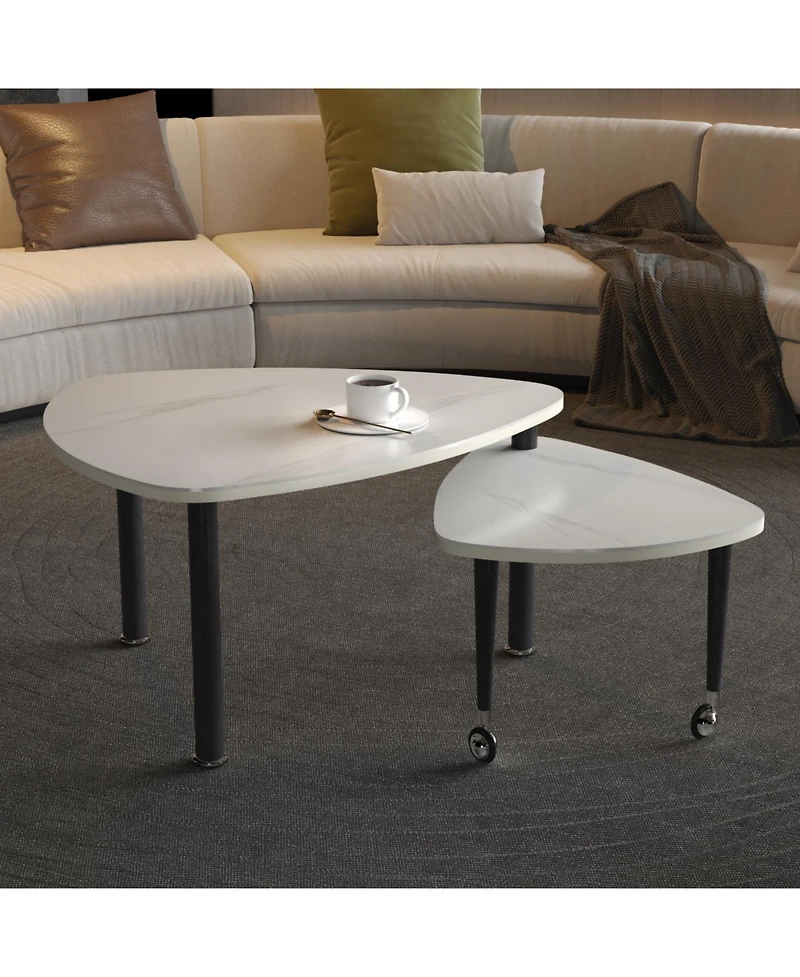 Streamdale Furniture Sintered Stone Rotating Coffee Table with Solid Wood Legs