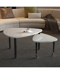Streamdale Furniture Sintered Stone Rotating Coffee Table with Solid Wood Legs
