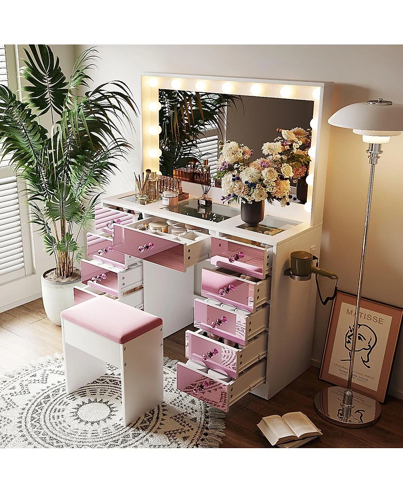 Streamdale Furniture Makeup Vanity with 15 Hollywood Bulbs & 3 Color Modes