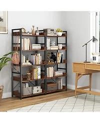 Slickblue 5-Tier Bookshelf with 4 Hooks Industrial Storage Bookcase.