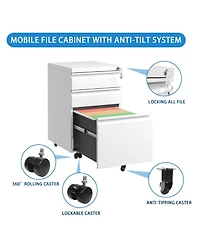 Rainsken 3 Drawer Mobile File Cabinet with Lock, Metal Filing Cabinets for Home Office Organizer, Fit A4/Letter/Legal