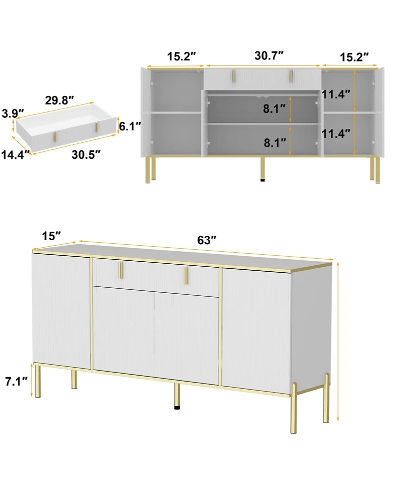 Homsee Dresser with 4 Doors and Deep Drawer, Side Cabinet for Bedroom, Living Room