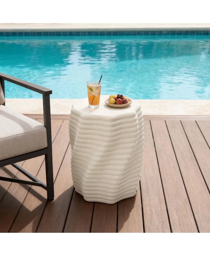 LuxenHome Sculptural MgO Patio Table, Tall Round Side Table for Outdoor Spaces