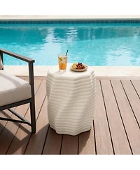 LuxenHome Sculptural MgO Patio Table, Tall Round Side Table for Outdoor Spaces