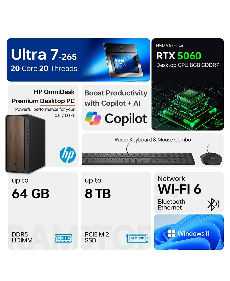 Hp OmniDesk Tower Desktop Intel Core Ultra 7 64GB Ram Nvidia GeForce Rtx 5060 4TB Ssd Storage Windows 11 Pro