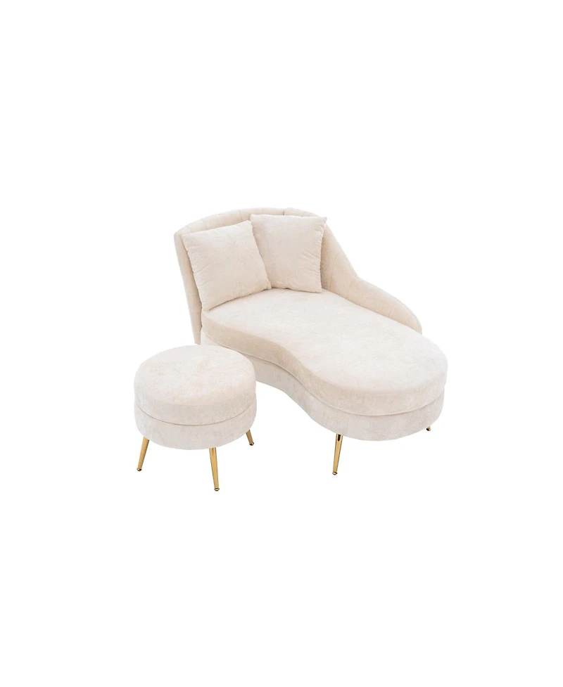 Streamdale Furniture Indoor Chenille Chair with Left Armrest & Lumbar Pillow, Lounge SofaFootstool