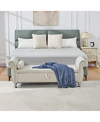 Streamdale Furniture Soft Velvet Storage Bench with Crystal Buttons and Pillow