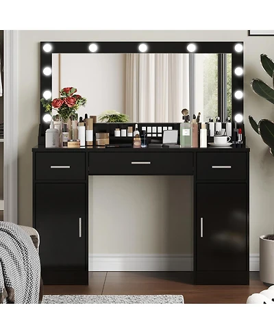 Streamdale Furniture Vanity Desk with Large Mirror, 3 Color Lighting Modes, Adjustable Brightness
