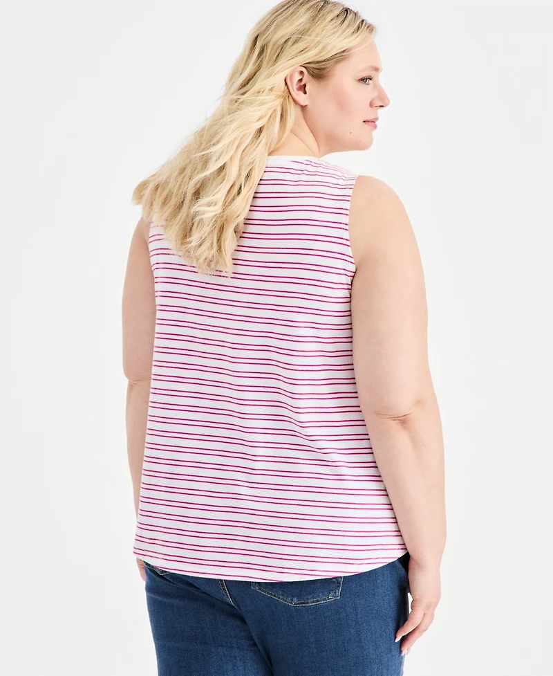 Style & Co Plus Striped V-Neck Tank Top, Macy's Exclusive