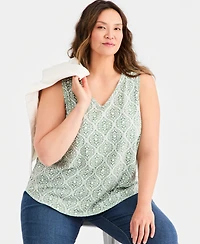 Style & Co Plus Printed V-Neck Tank Top, Macy's Exclusive