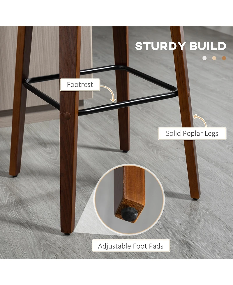 Homcom Set of 2 Counter Height Bar Stools Pu Swivel Barstools w/ Footrest, Black