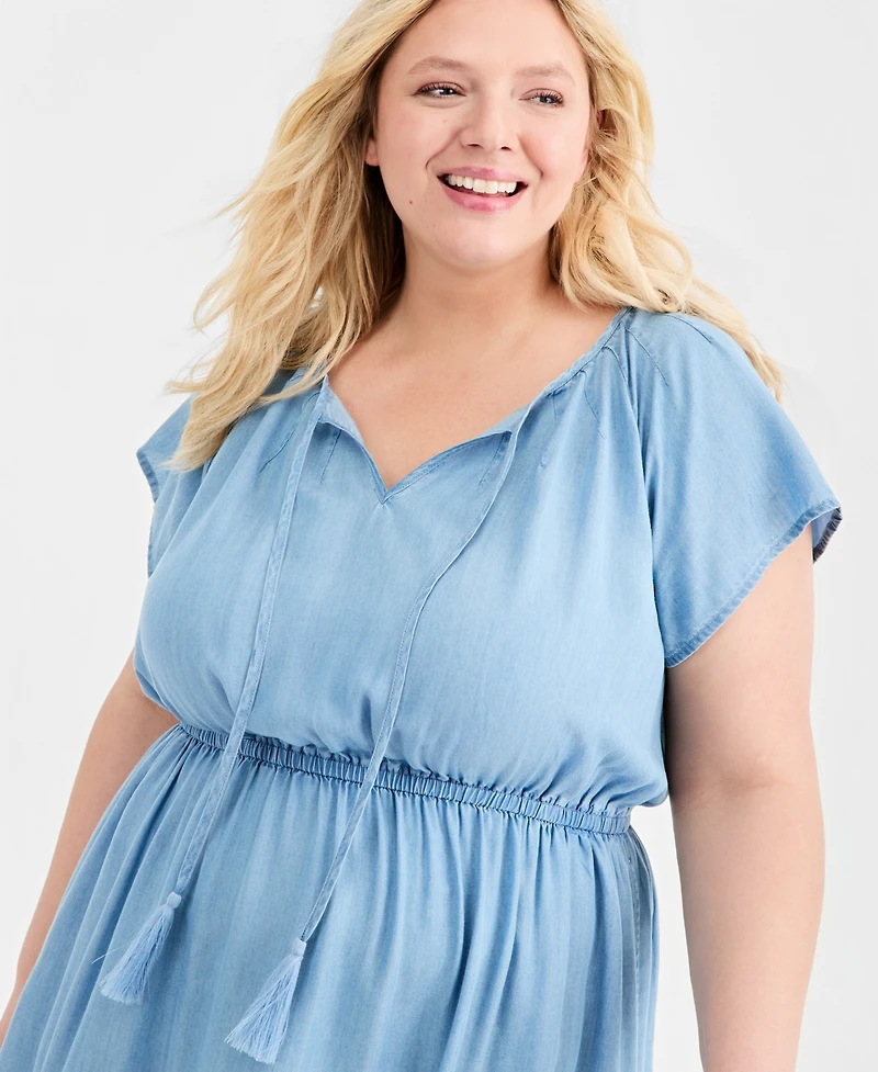 Style & Co Plus Chambray Tiered Midi Dress, Macy's Exclusive