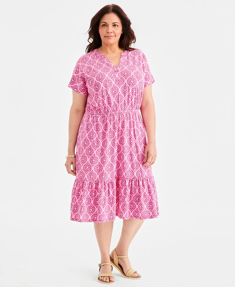 Style & Co Plus Split-Neck Printed Dress, Macy's Exclusive