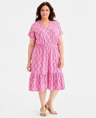 Style & Co Plus Split-Neck Printed Dress, Macy's Exclusive