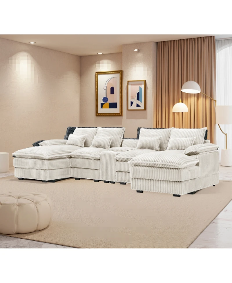 Streamdale Furniture 5-piece U-shaped sofa w/ console, Usb ports & 4 pillows.