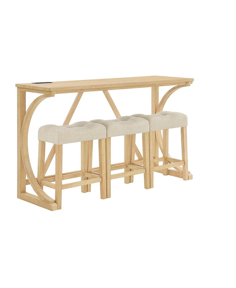 Streamdale Furniture 59" Bar Table Set with 3 Stools & Power Outlet