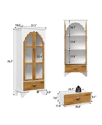 Homsee Wooden 3-Shelf Standard Bookcase with Acrylic Door, Drawer