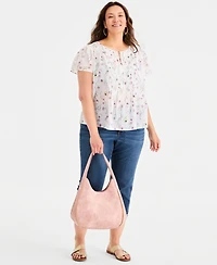 Style & Co Plus Cotton Printed Pleat-Front Top, Macy's Exclusive