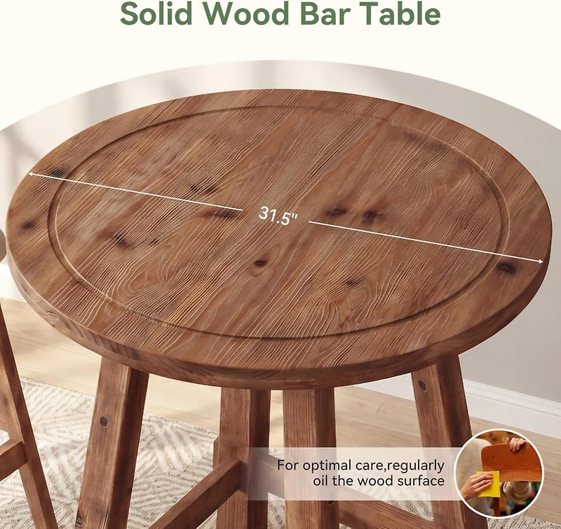 Tribesigns Square Bar Table, 3-Tier Wooden Pub Table with Storage Shelves, Walnut