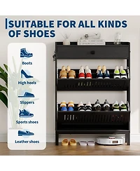 Homfan Shoe Storage Cabinet with 2 Flip Drawer, Shoes Organizer Top Drawer，Hollow Out Panel And Square Handles