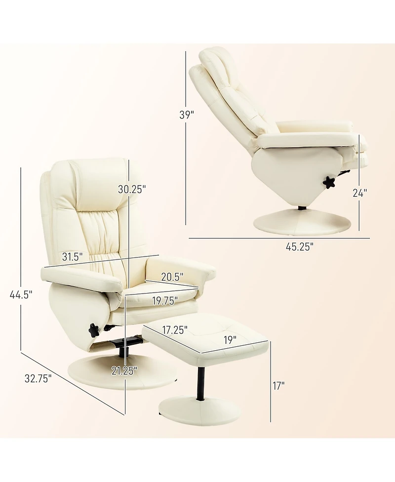 Boyel Living Swivel Pu Leather Recliner and Ottoman with Adjustable Backrest