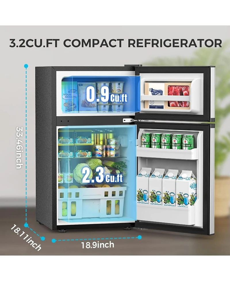 Cowsar 3.2 Cu.Ft Compact Refrigerator with Freezer, Double Door