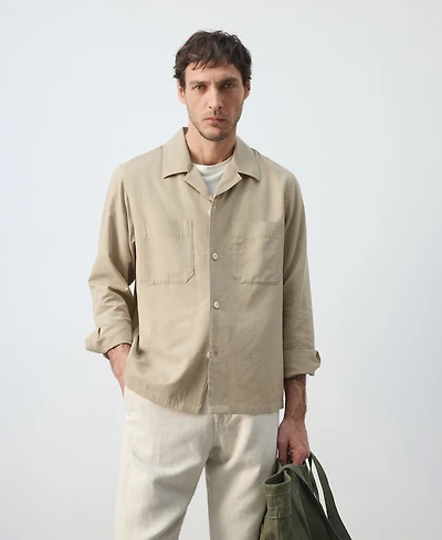 Mango Men's Bowling Collar Cotton Overshirt