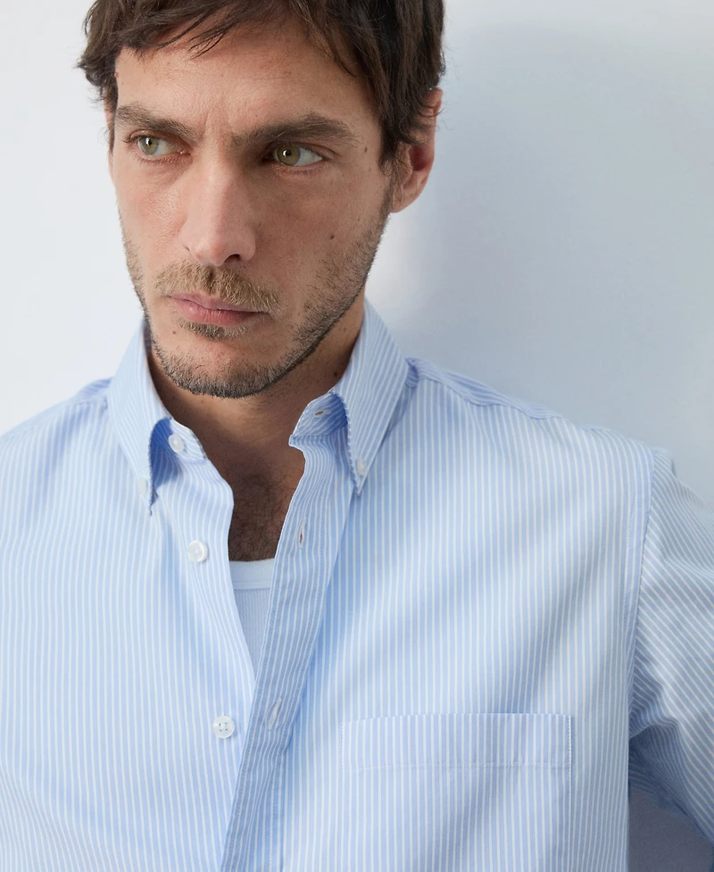 Mango Men's Cotton Regular-Fit Striped Shirt