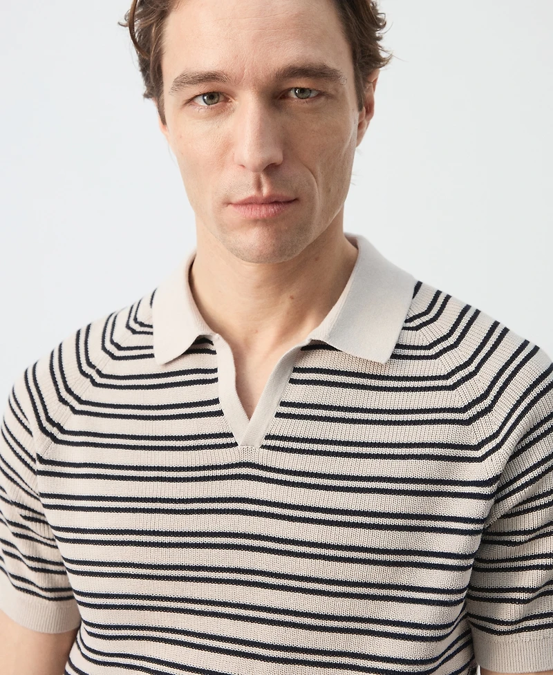 Mango Men's Cotton Striped Knit Polo Shirt