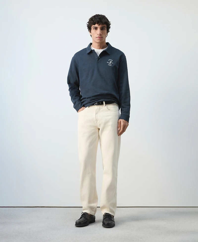 Mango Men's Cotton Embroidered Graphic Polo Shirt