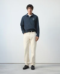 Mango Men's Cotton Embroidered Graphic Polo Shirt