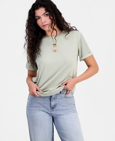 Pretty Rebellious Juniors' Dog Embroidered Graphic T-Shirt