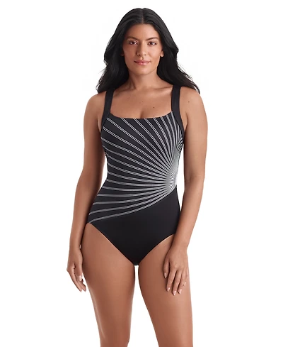 ShapeSolver Women's Scoop Neck Illusion One-Piece Swimsuit