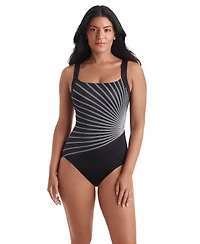 ShapeSolver Women's Scoop Neck Illusion One-Piece Swimsuit