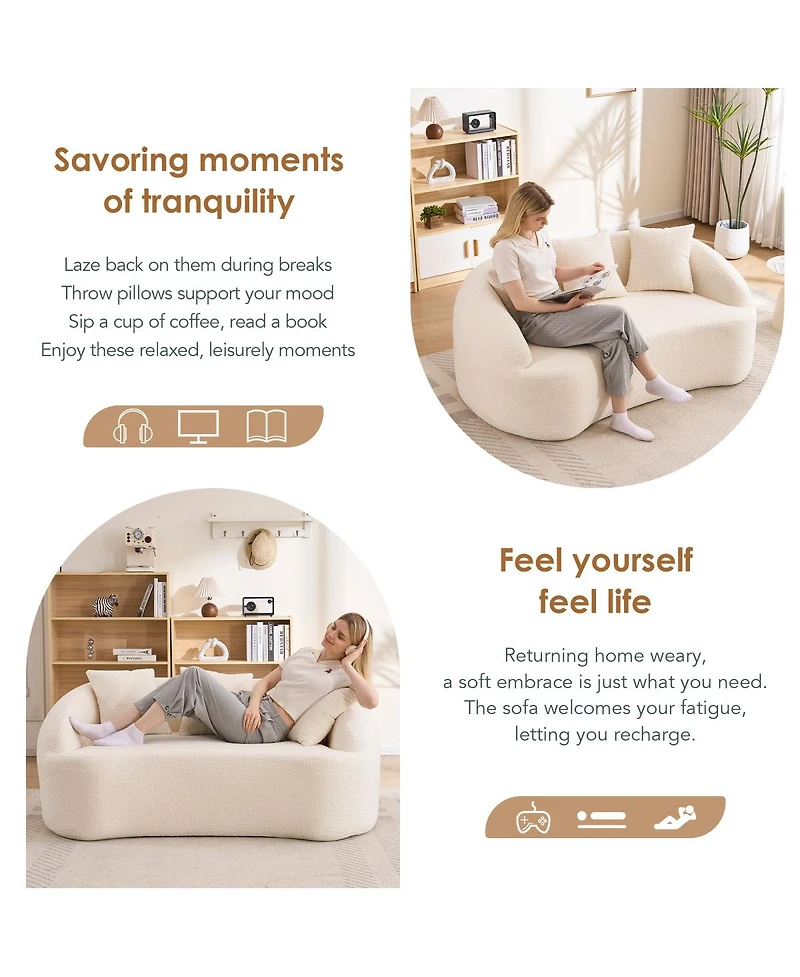 Streamdale Furniture Curved Off-White Chenille Loveseat Couch with 3 Pillows