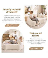 Streamdale Furniture Curved Off-White Chenille Loveseat Couch with 3 Pillows