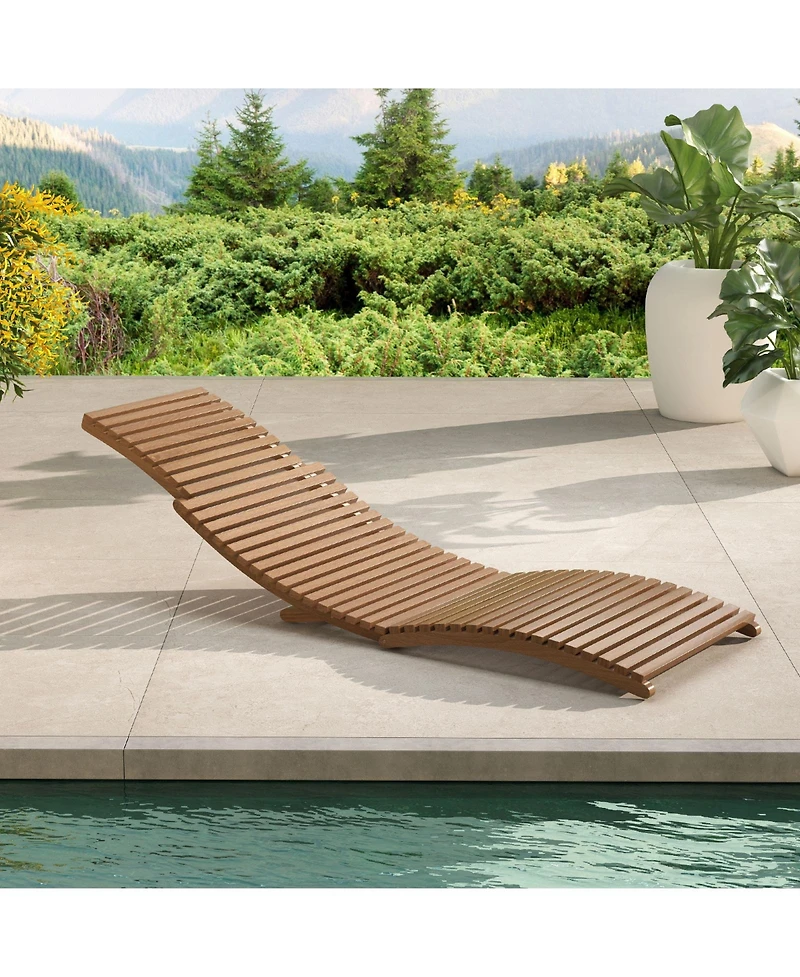 Gymax Outdoor Folding Teak Wood Chaise Lounge Chair w/Curved Lying Area for Poolside
