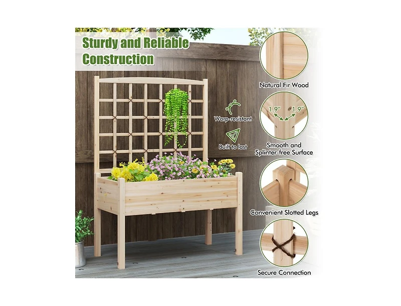 Slickblue Elevated Garden Planter with Lattice and Drainage