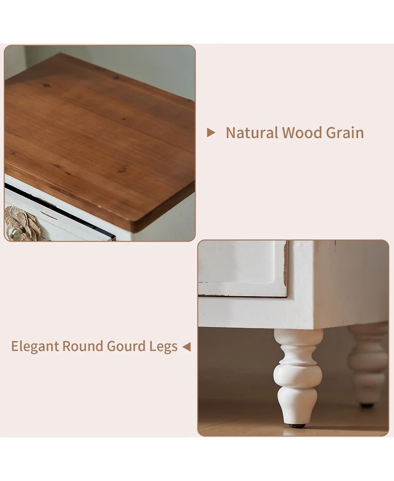 Streamdale Furniture Vintage Farmhouse End Table - Rustic Nightstand, 3 Drawers, Distressed