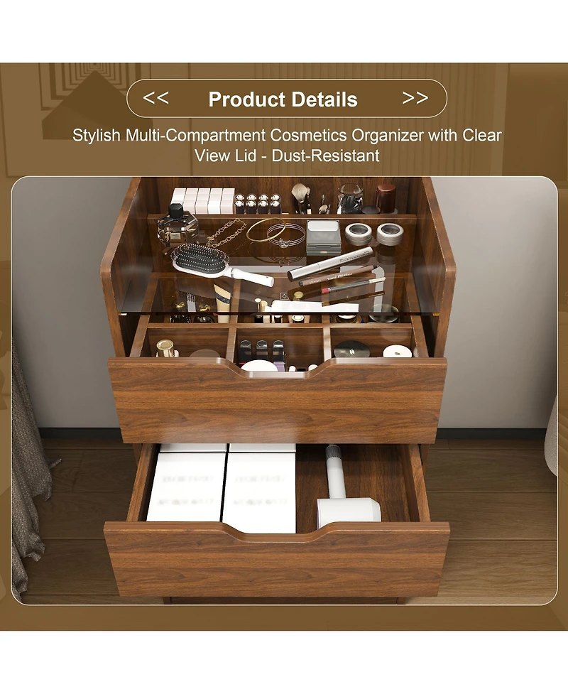 Rainsken 3-in-1 Vanity Desk with Lighted Mirror & Cushioned Tool, Flip Top Makeup Dressing Table for Cloakroom, Bedroom (18.9"L)