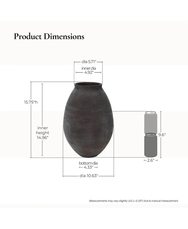 LuxenHome Cement Vase, 15.75" Tall Rustic Home Accent for Floor and Tabletops