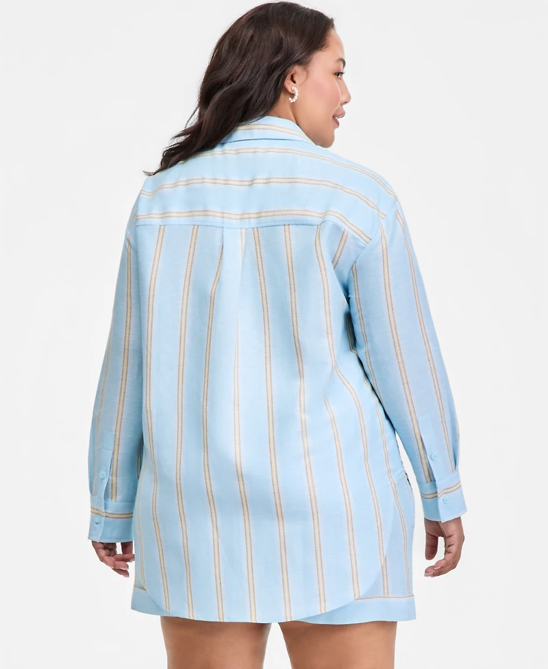 On 34th Trendy Plus Size Relaxed Linen-Blend Shirt, Macy's Exclusive