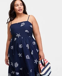 On 34th Trendy Plus Cotton Seashell-Embroidered Dress, Macy's Exclusive