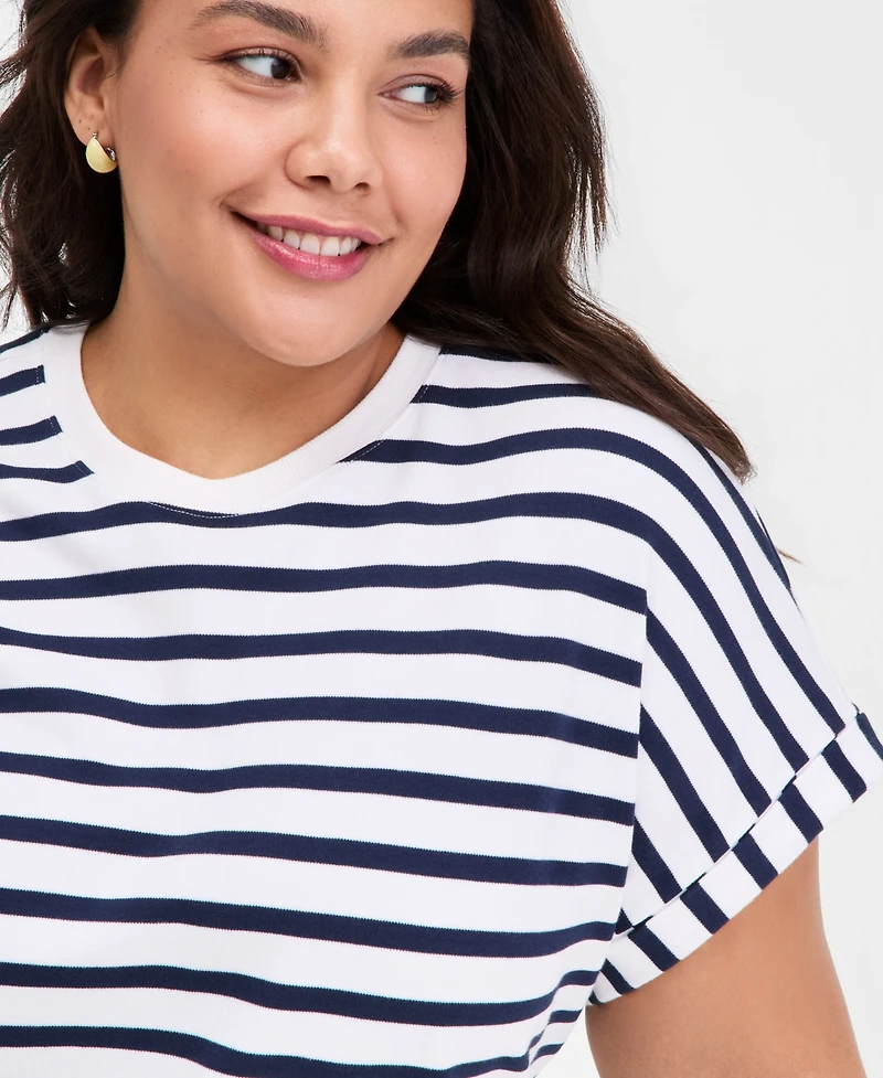 On 34th Trendy Plus Cuffed-Sleeve Relaxed Top, Macy's Exclusive