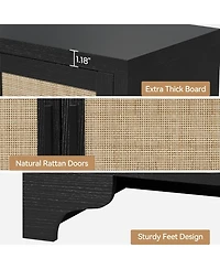 gaomon 4-Door Sideboard Buffet Cabinet, Rattan Storage Boho Entryway Console Table, Coffee Bar Station for Dinning Room, Living Room