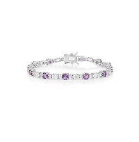 Simona Sterling Silver, Round & Oval Gem Bracelet - Amethyst & White Topaz