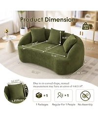 Streamdale Furniture Curved Boneless Sofa Loveseat, 2-Seater Green Chenille Compression Couch with 3 Pillows