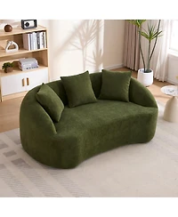 Streamdale Furniture Curved Boneless Sofa Loveseat, 2-Seater Green Chenille Compression Couch with 3 Pillows