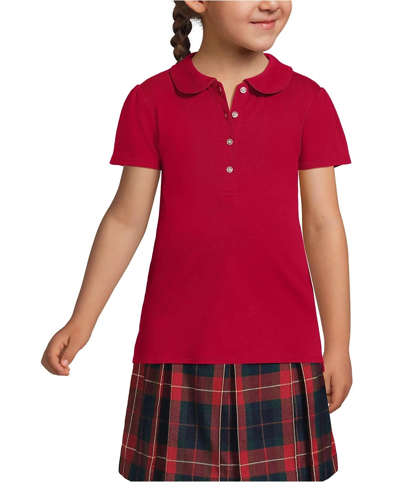 Lands' End Girls School Uniform Short Sleeve Peter Pan Collar Polo Shirt